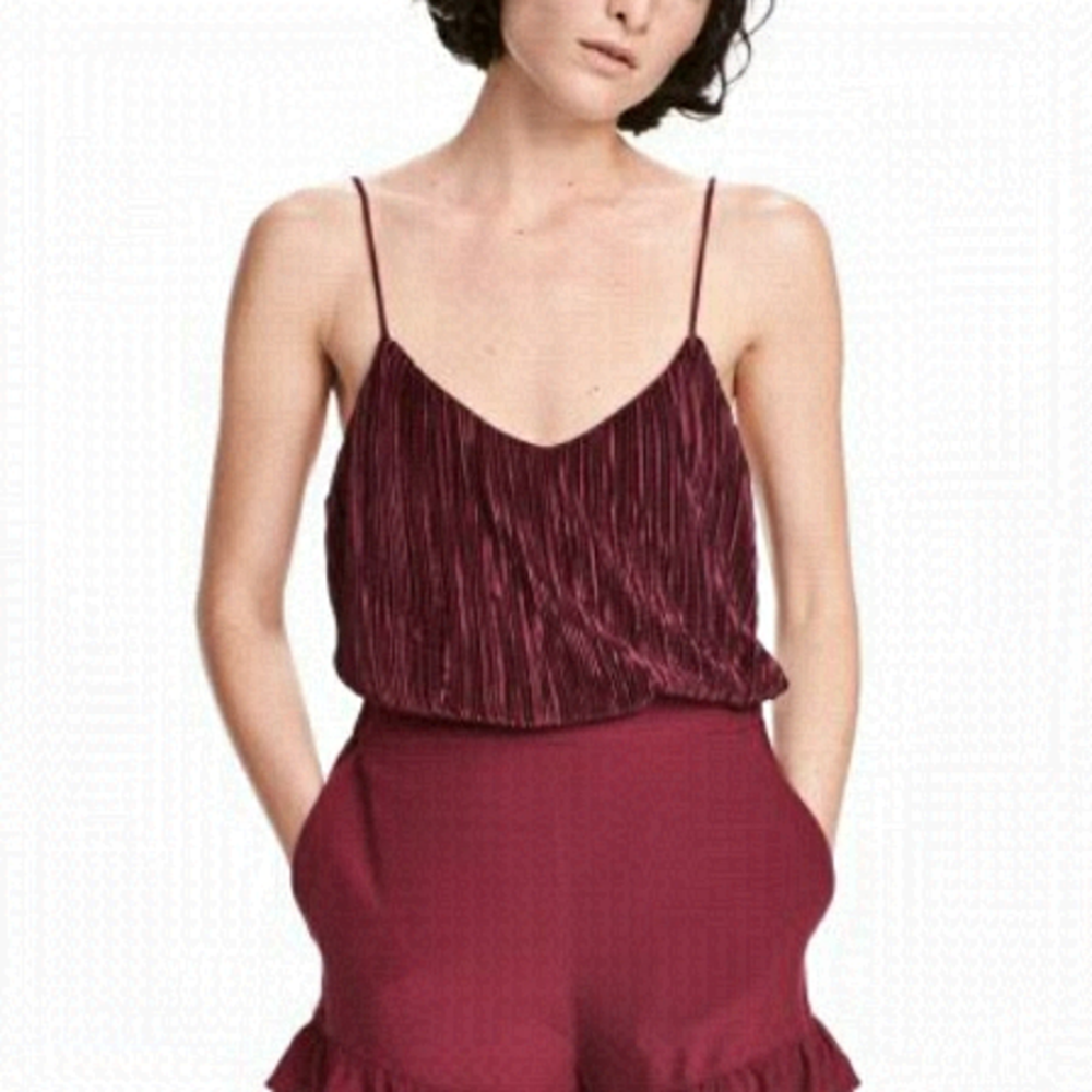 H&M  Burgundy Pleated Strappy Top
